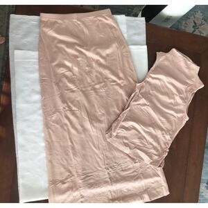 UEU Womens Size S Sleeveless Mock Neck‎ Ribbed Ruched Maxi Dress Set Beige NEW